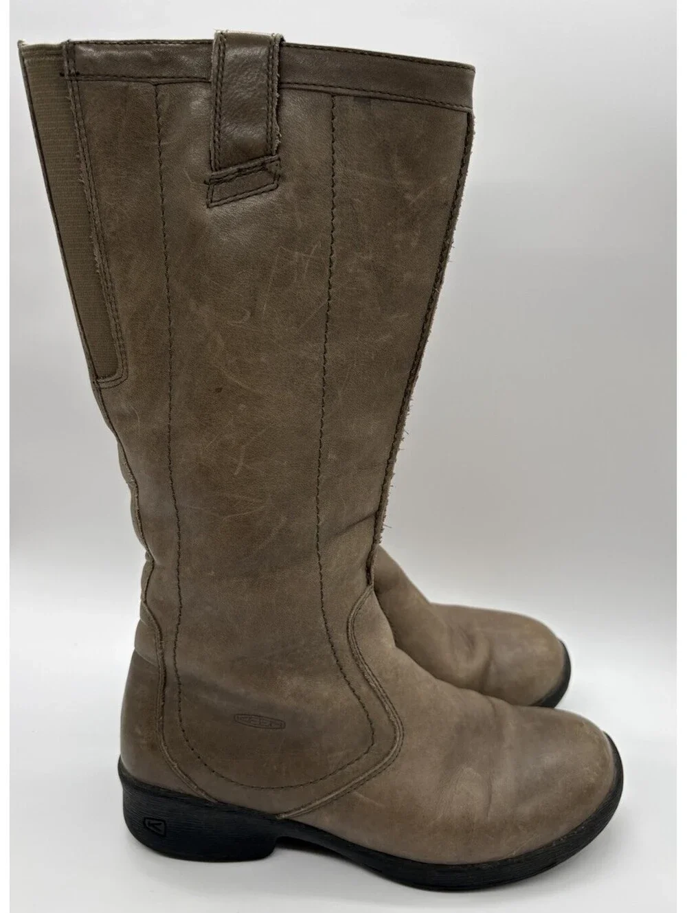 KEEN Tyretread Tall Leather Boots Gray Taupe Womens Sz 7.5 1011463 Zip Up